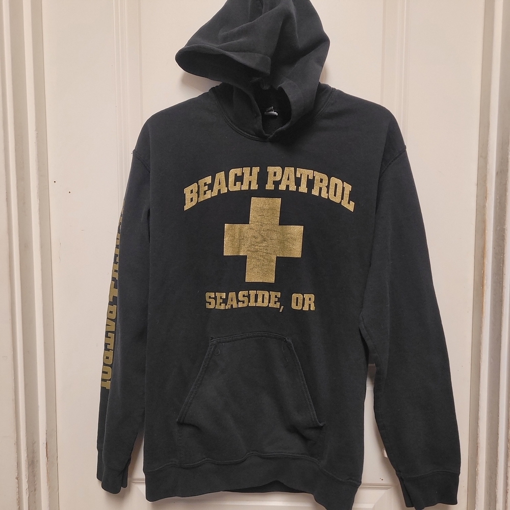 Gildan Black Hoodie with Gold Print Sz Small